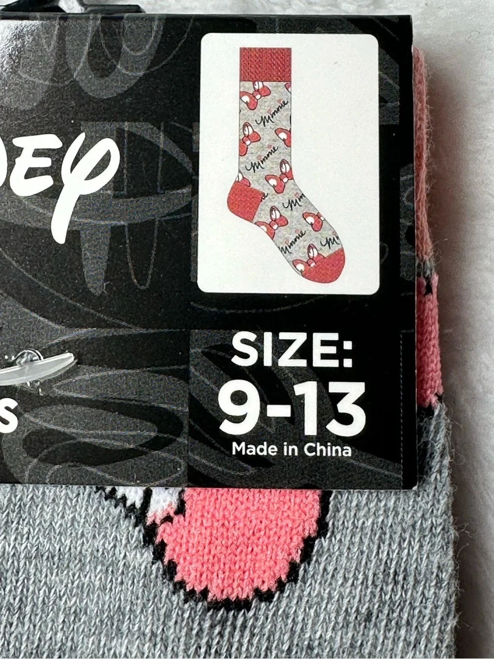 Disney Minnie Mouse Crew Socks Grey Pink Bow Graphic Sock